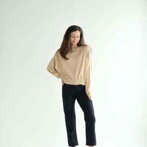 BOBOUTIC Women's Levity Crewneck Cashmere Blend Sweater in Brown Size S Pullover